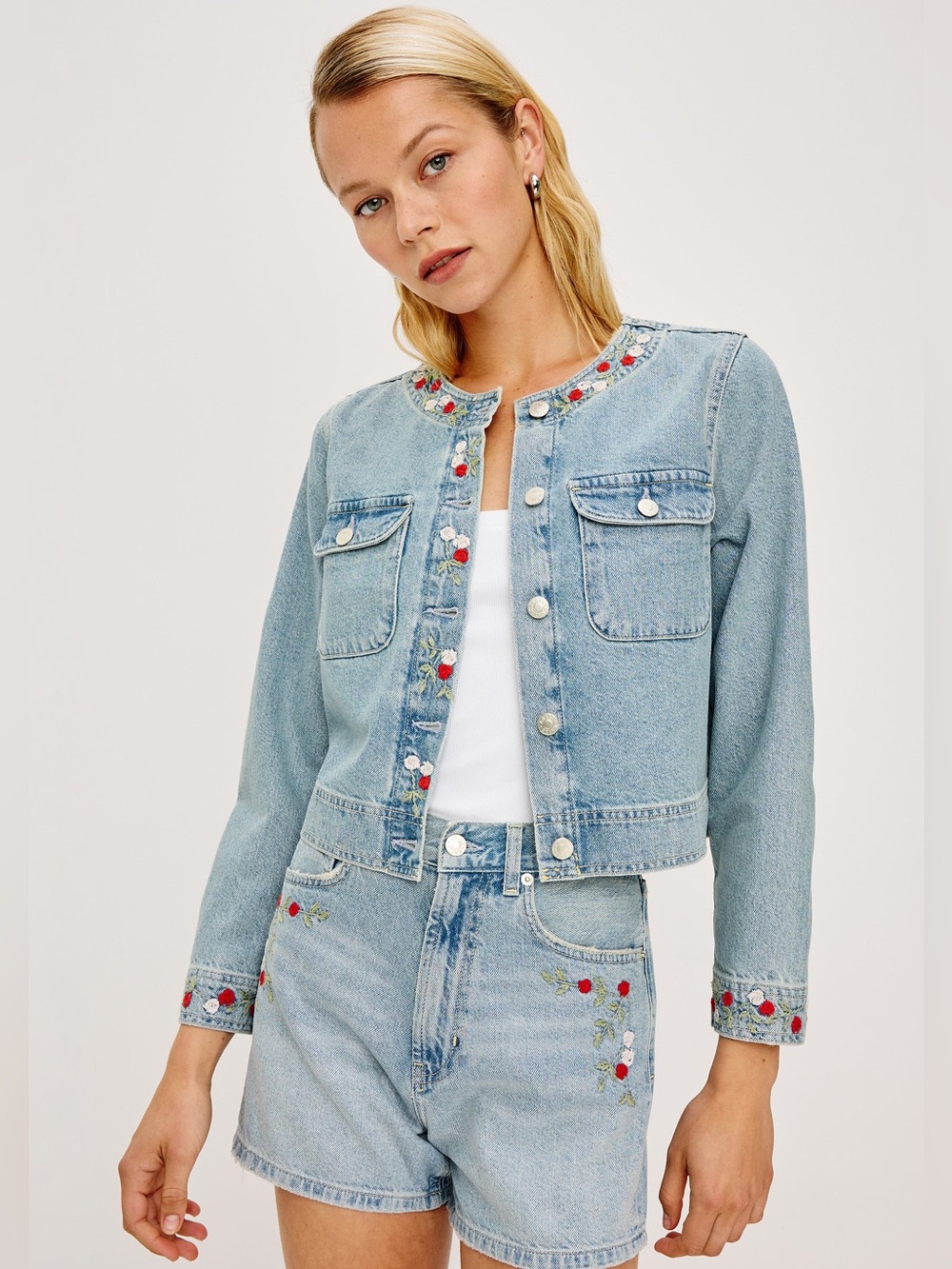 Rails Capistrano Jacket Dainty Rose Embroidered Denim Lady Jacket Size XS